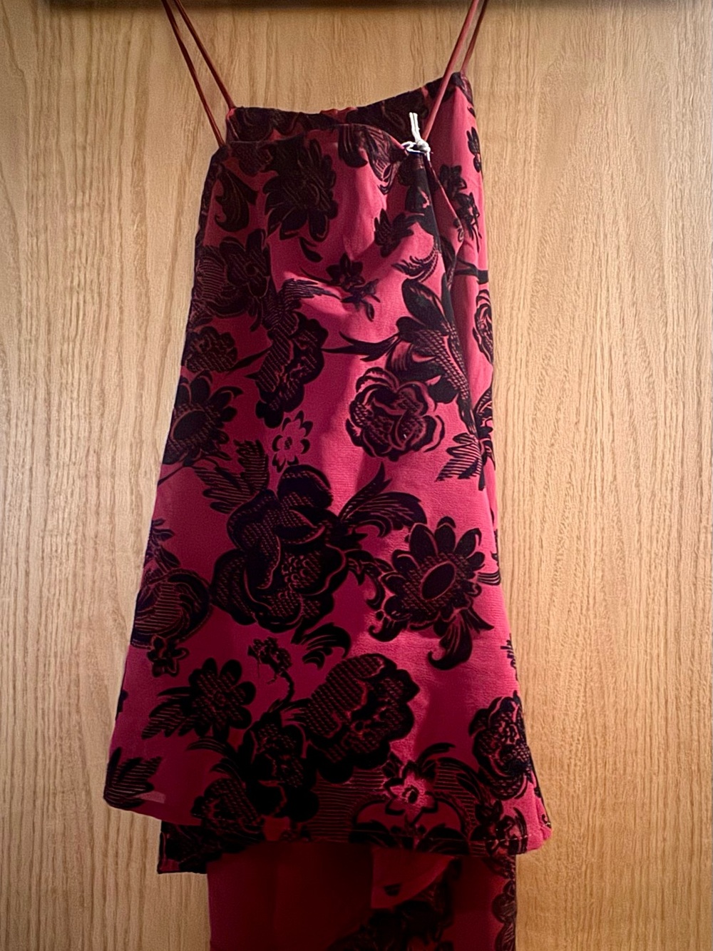 Moon River Red Floral Velvet Burnout Tank